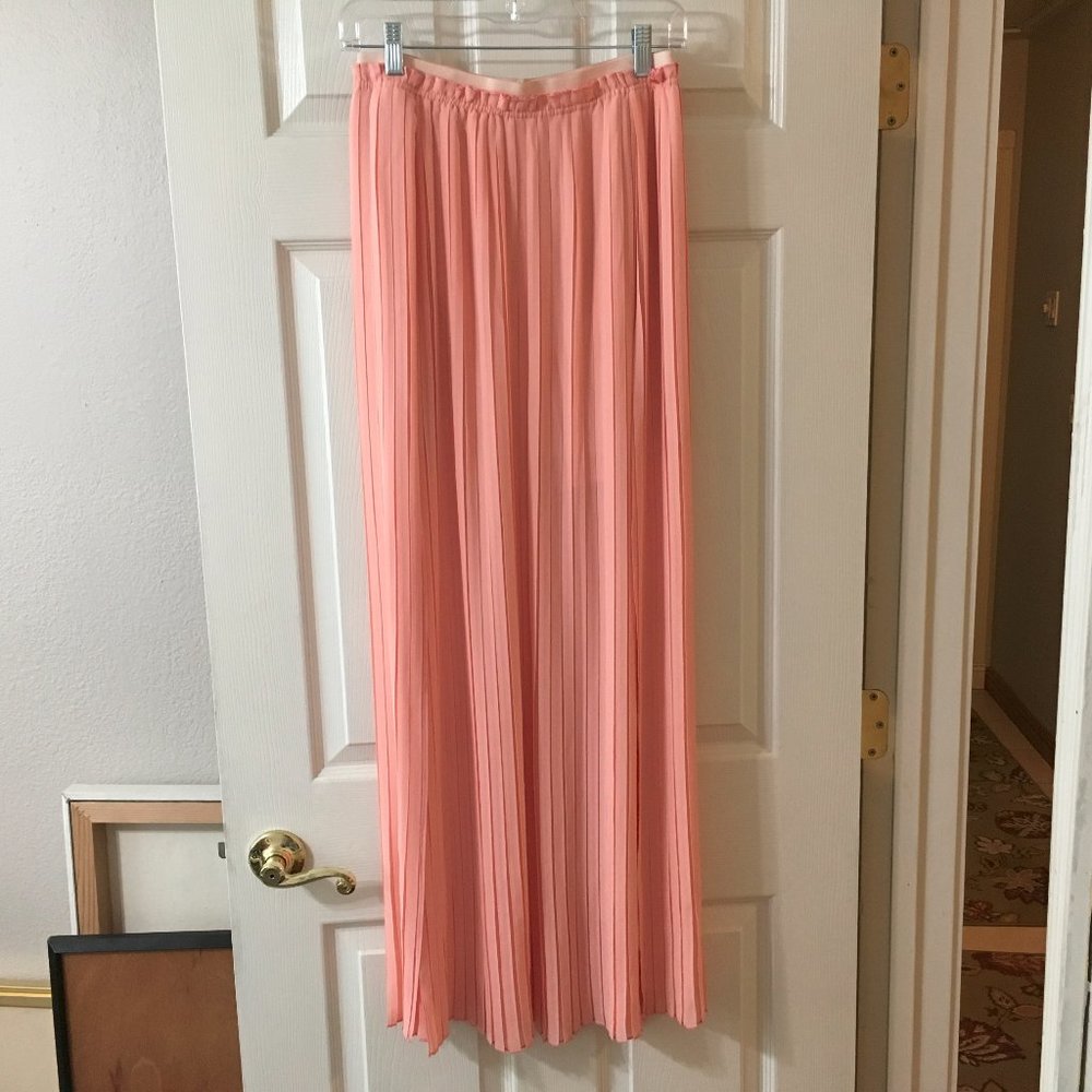 Lush Sheer Pleated Maxi Skirt with 2 high side slits, short lining, size Large.